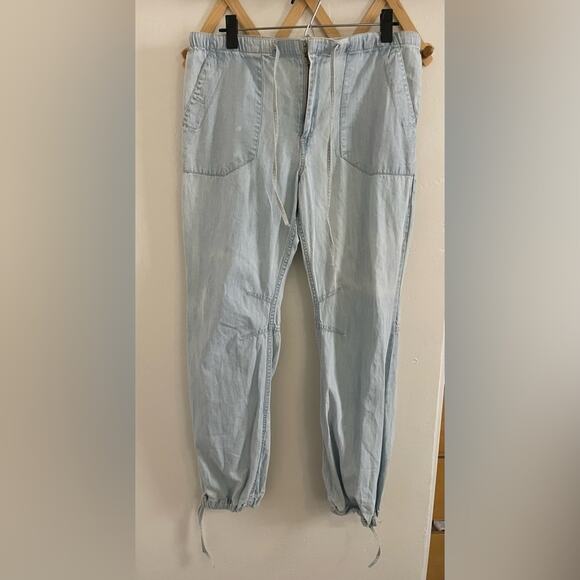 Free People Pants Women's Medium High Waisted Light Blue Joggers Ankle Ties - Picture 1 of 11